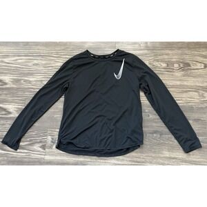 Unisex Youth Nike Dry Fit Long Sleeve Shirt Loose Black Size XL 14-16 Swoosh